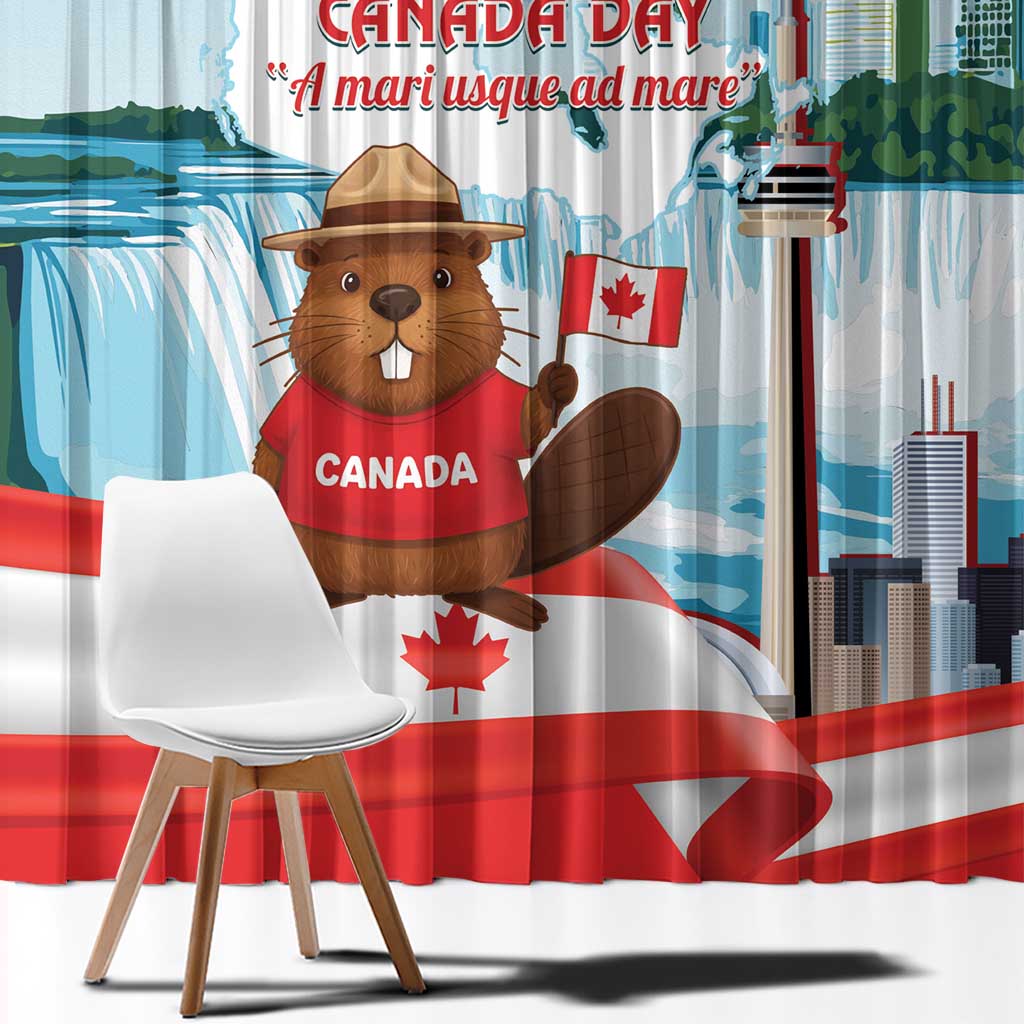 Canada Day Window Curtain Cute Beaver With Flag