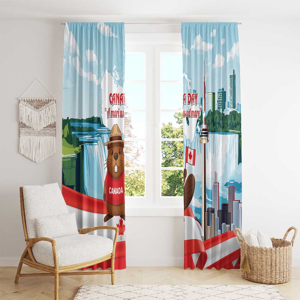 Canada Day Window Curtain Cute Beaver With Flag