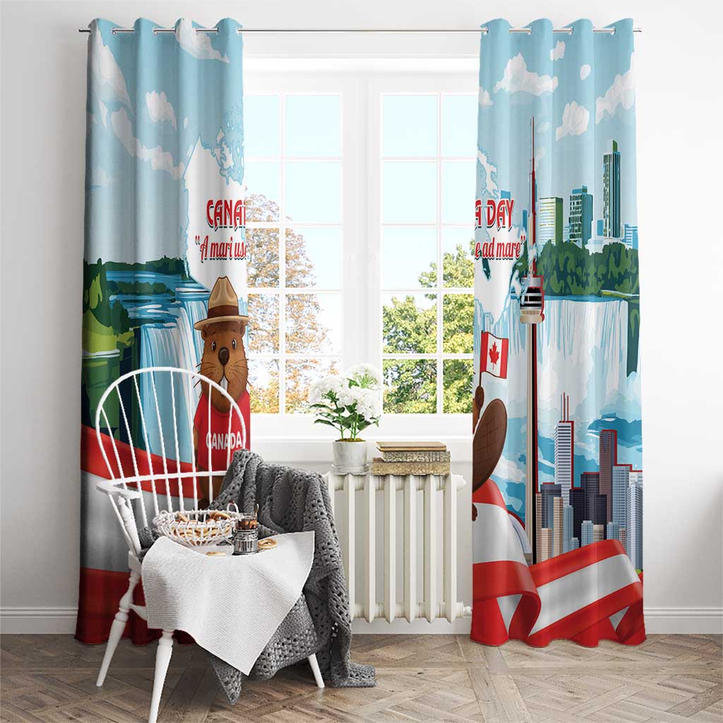 Canada Day Window Curtain Cute Beaver With Flag