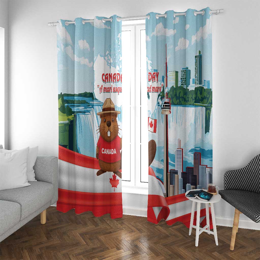 Canada Day Window Curtain Cute Beaver With Flag