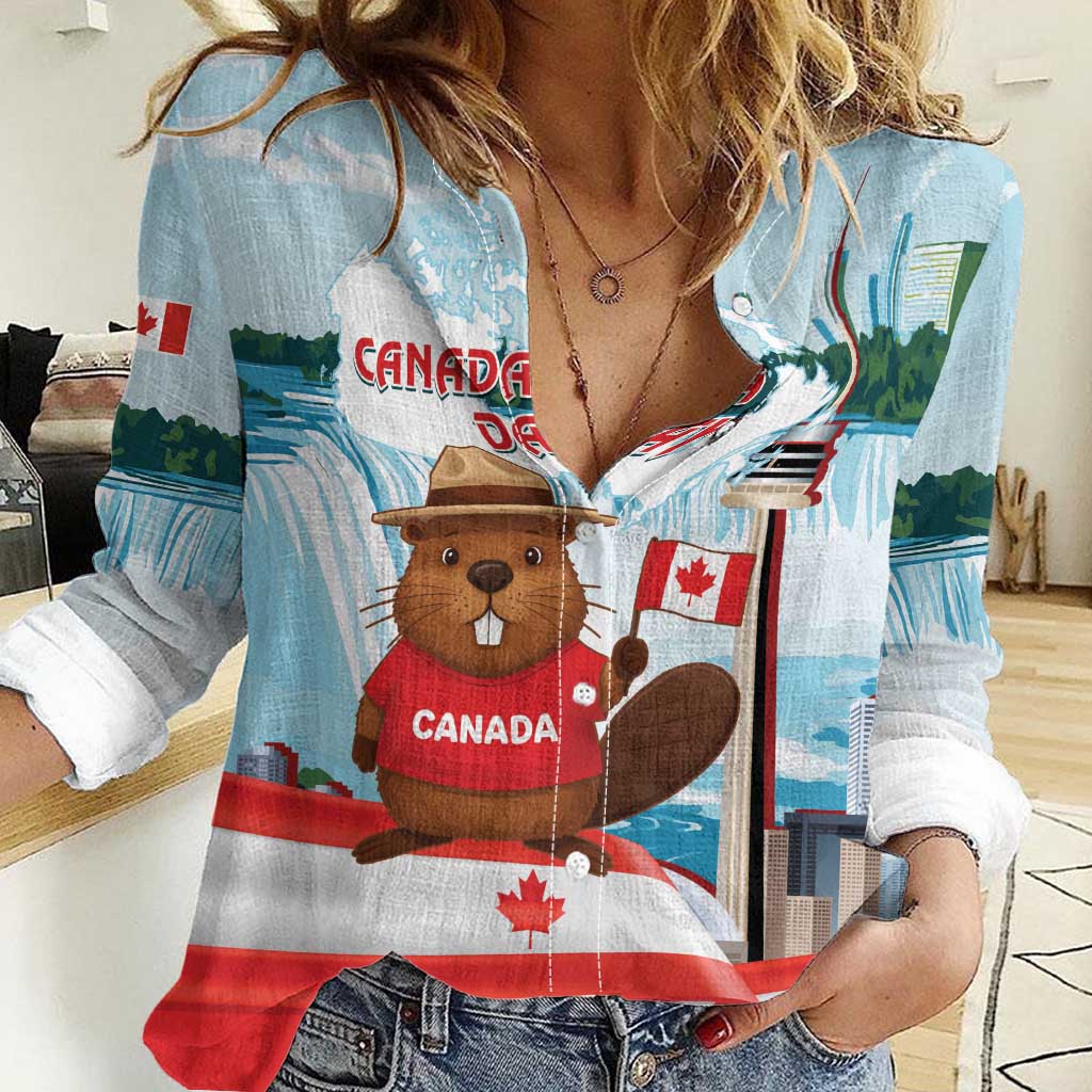 Canada Day Women Casual Shirt Cute Beaver With Flag