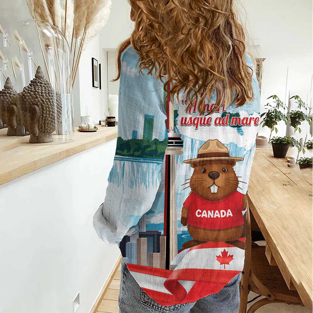 Canada Day Women Casual Shirt Cute Beaver With Flag