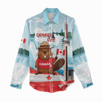 Canada Day Women Casual Shirt Cute Beaver With Flag