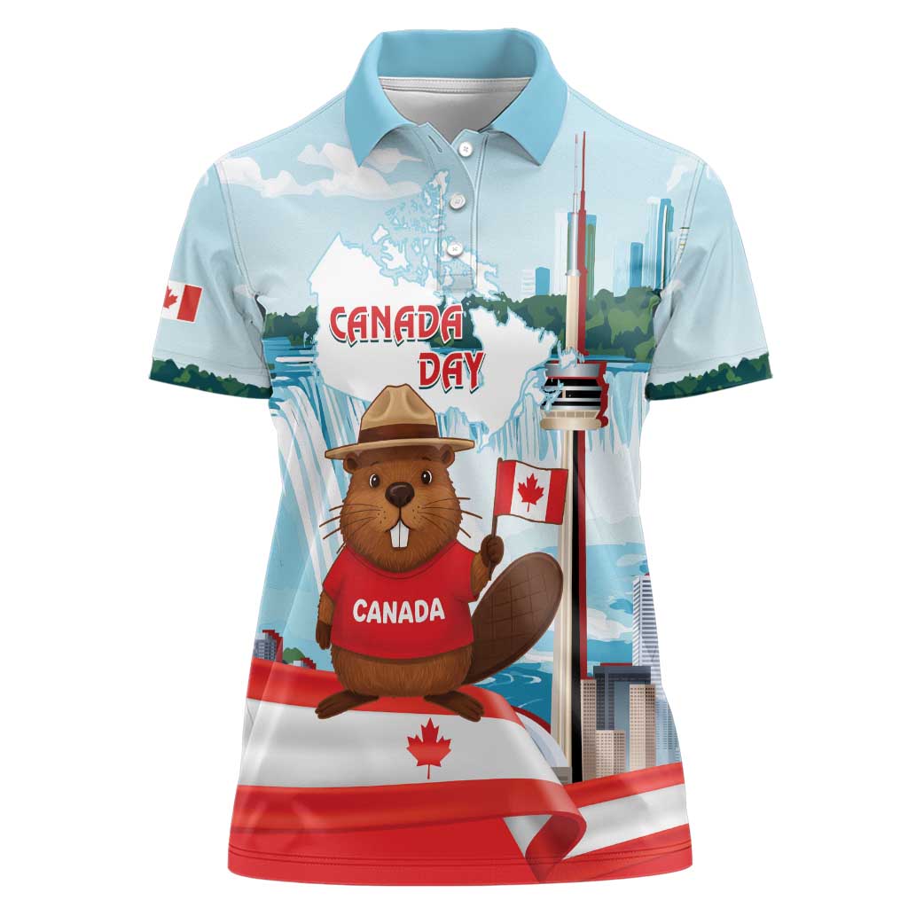 Canada Day Women Polo Shirt Cute Beaver With Flag