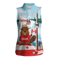 Canada Day Women Sleeveless Polo Shirt Cute Beaver With Flag