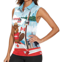Canada Day Women Sleeveless Polo Shirt Cute Beaver With Flag