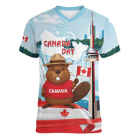 Canada Day Women V-Neck T-Shirt Cute Beaver With Flag