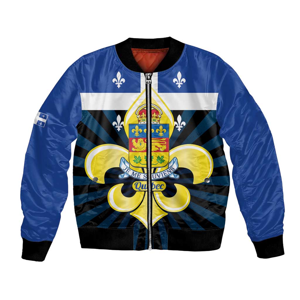Quebec Canada Province Bomber Jacket Fleur De Lis Coat Of Arms