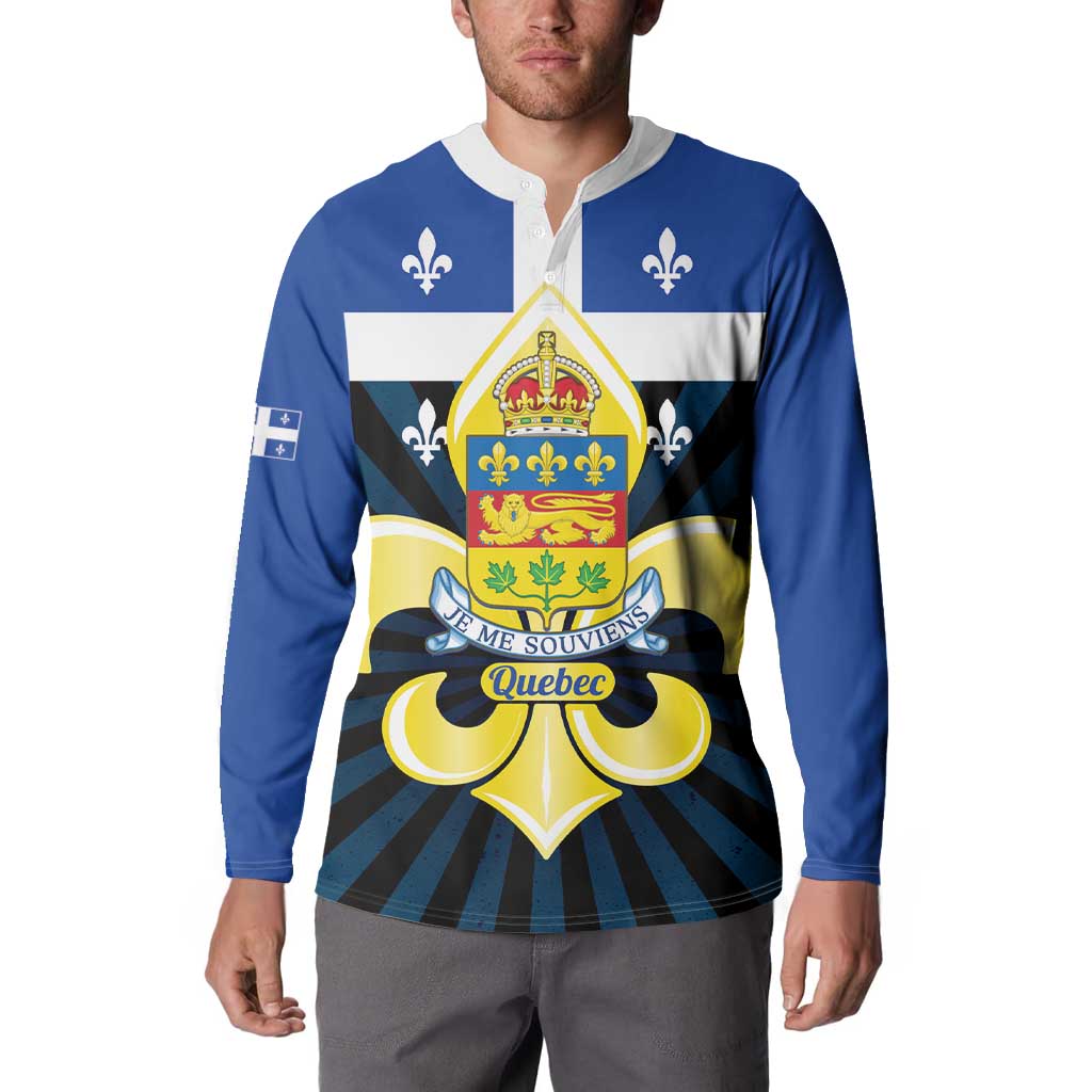 Quebec Canada Province Button Sweatshirt Fleur De Lis Coat Of Arms