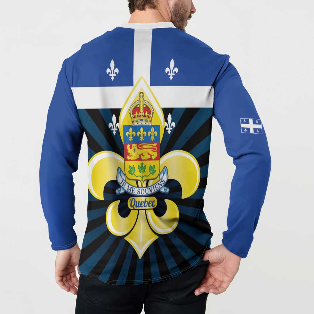Quebec Canada Province Button Sweatshirt Fleur De Lis Coat Of Arms