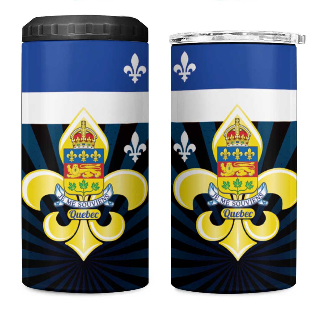 Quebec Canada Province 4 in 1 Can Cooler Tumbler Fleur De Lis Coat Of Arms