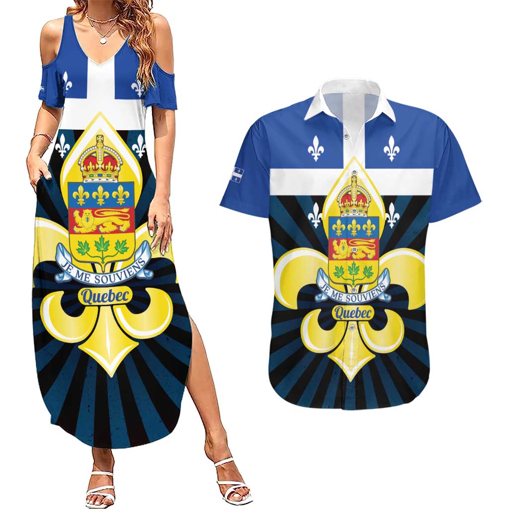 Quebec Canada Province Couples Matching Summer Maxi Dress and Hawaiian Shirt Fleur De Lis Coat Of Arms