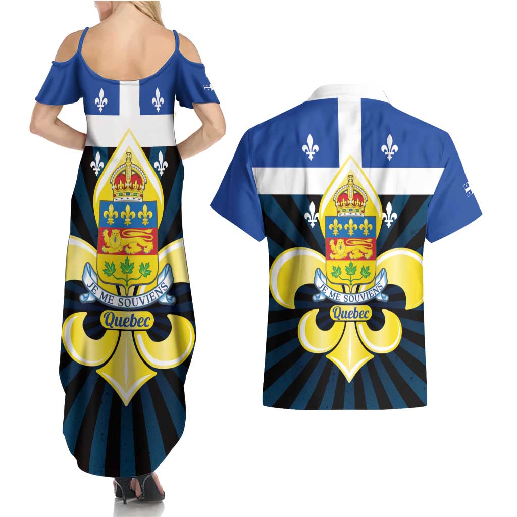 Quebec Canada Province Couples Matching Summer Maxi Dress and Hawaiian Shirt Fleur De Lis Coat Of Arms