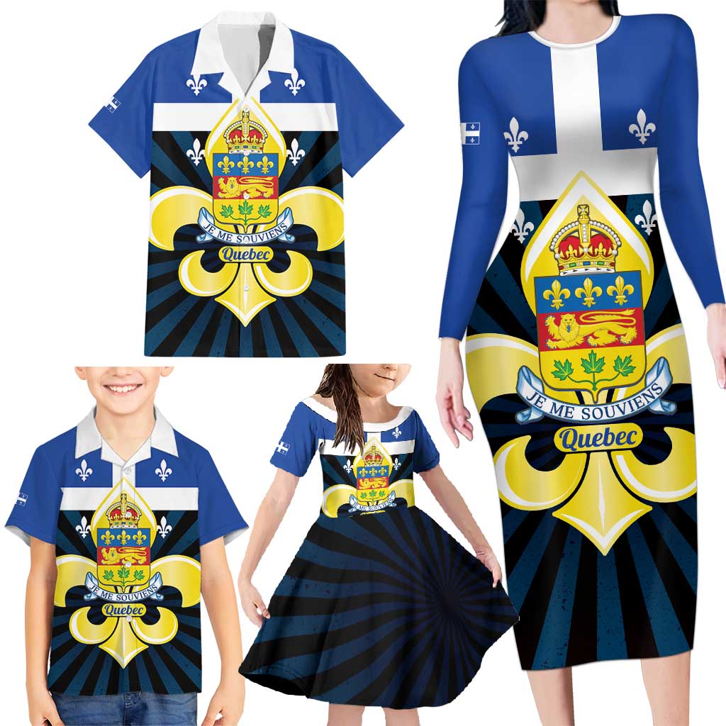 Quebec Canada Province Family Matching Long Sleeve Bodycon Dress and Hawaiian Shirt Fleur De Lis Coat Of Arms