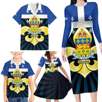 Quebec Canada Province Family Matching Long Sleeve Bodycon Dress and Hawaiian Shirt Fleur De Lis Coat Of Arms