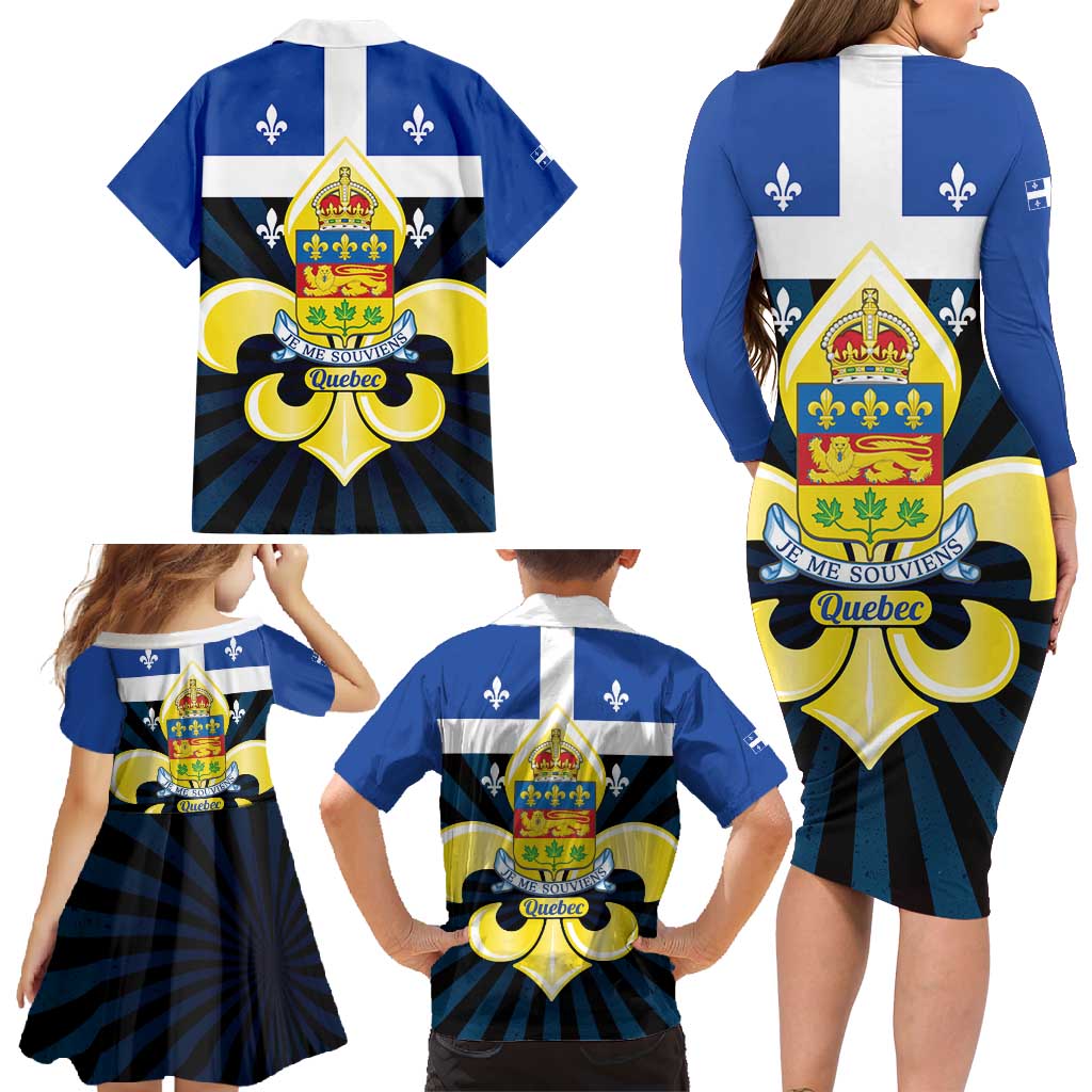 Quebec Canada Province Family Matching Long Sleeve Bodycon Dress and Hawaiian Shirt Fleur De Lis Coat Of Arms