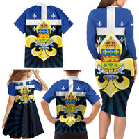 Quebec Canada Province Family Matching Long Sleeve Bodycon Dress and Hawaiian Shirt Fleur De Lis Coat Of Arms
