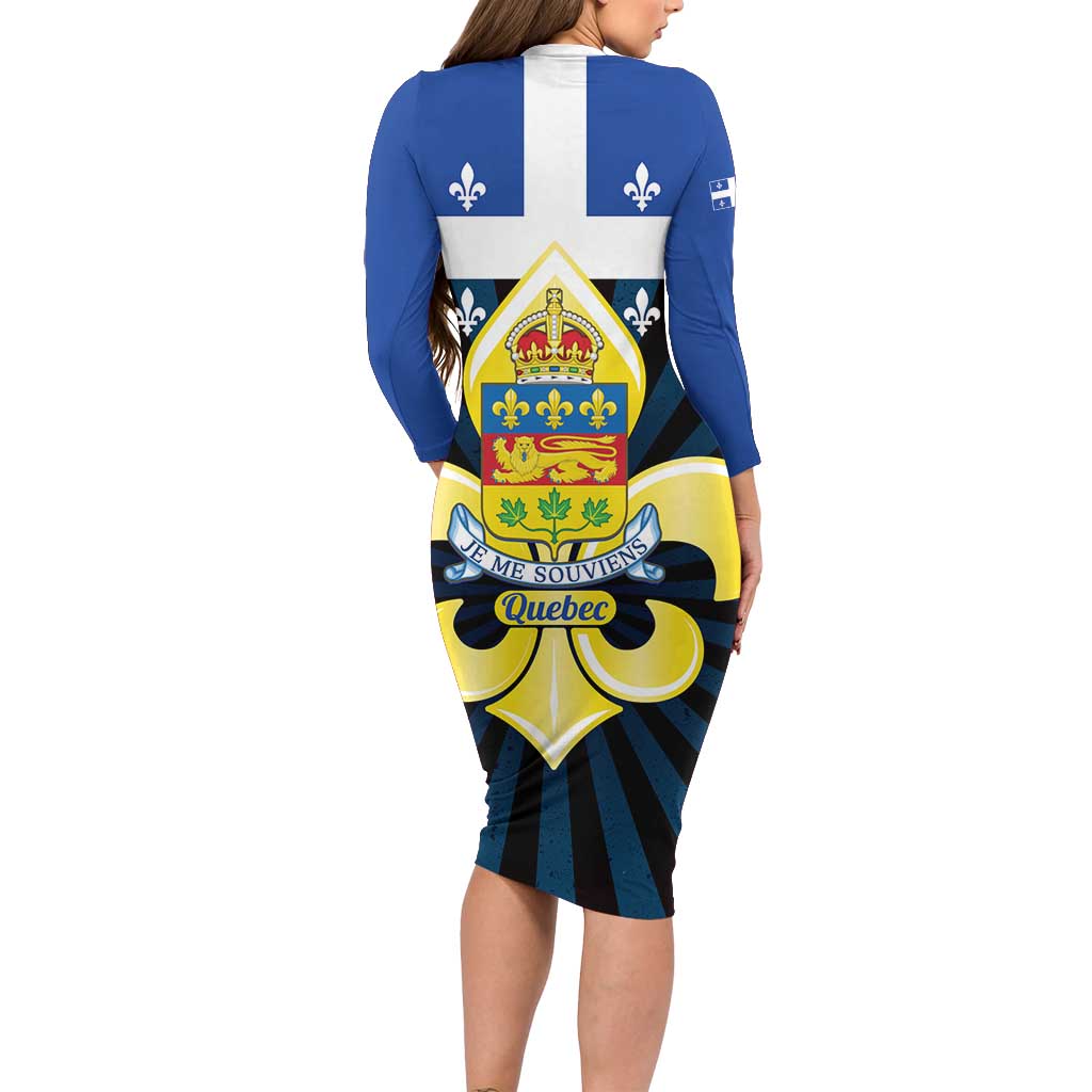Quebec Canada Province Family Matching Long Sleeve Bodycon Dress and Hawaiian Shirt Fleur De Lis Coat Of Arms