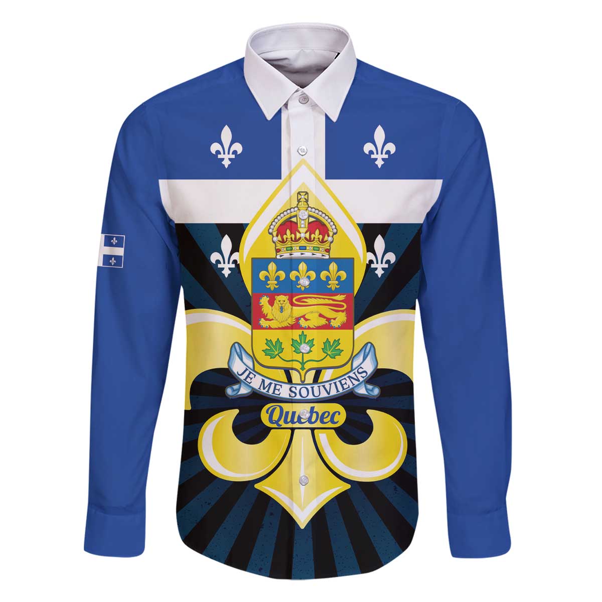 Quebec Canada Province Family Matching Off The Shoulder Long Sleeve Dress and Hawaiian Shirt Fleur De Lis Coat Of Arms