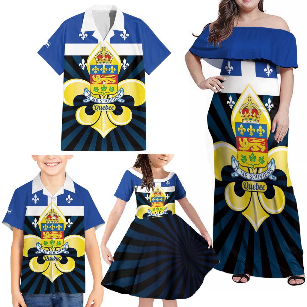 Quebec Canada Province Family Matching Off Shoulder Maxi Dress and Hawaiian Shirt Fleur De Lis Coat Of Arms