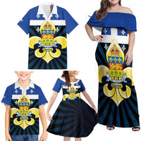 Quebec Canada Province Family Matching Off Shoulder Maxi Dress and Hawaiian Shirt Fleur De Lis Coat Of Arms