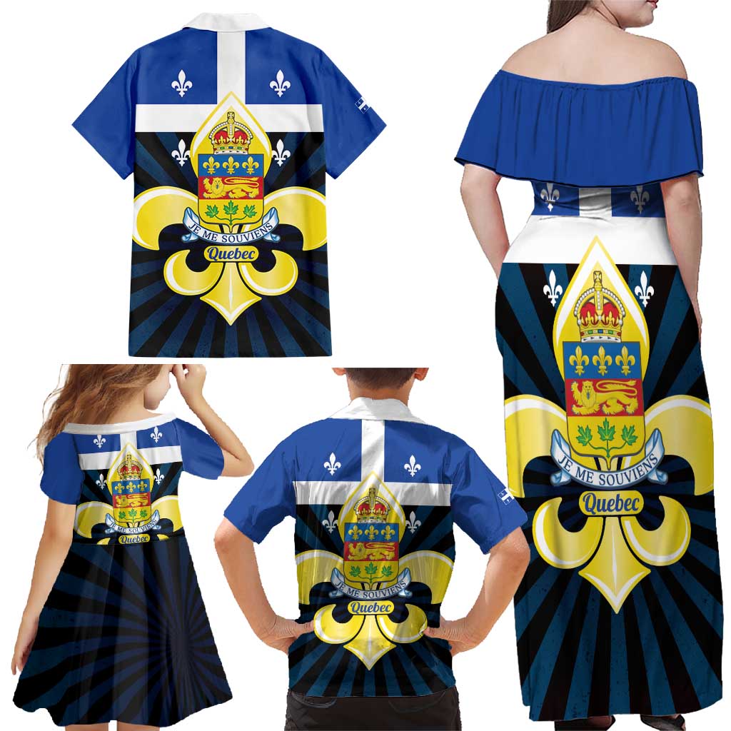 Quebec Canada Province Family Matching Off Shoulder Maxi Dress and Hawaiian Shirt Fleur De Lis Coat Of Arms