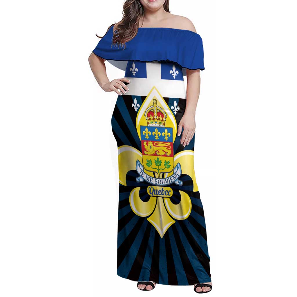 Quebec Canada Province Family Matching Off Shoulder Maxi Dress and Hawaiian Shirt Fleur De Lis Coat Of Arms