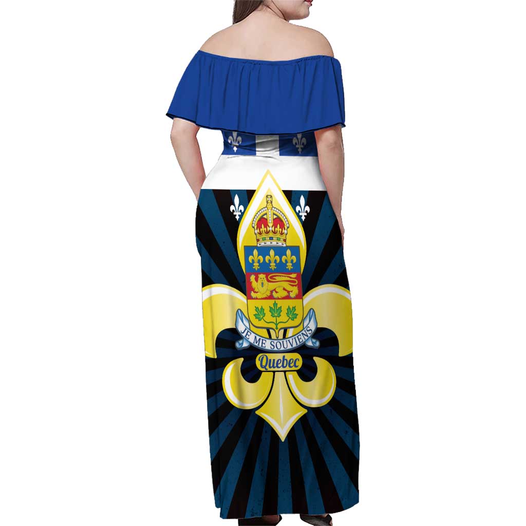 Quebec Canada Province Family Matching Off Shoulder Maxi Dress and Hawaiian Shirt Fleur De Lis Coat Of Arms