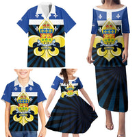 Quebec Canada Province Family Matching Puletasi and Hawaiian Shirt Fleur De Lis Coat Of Arms