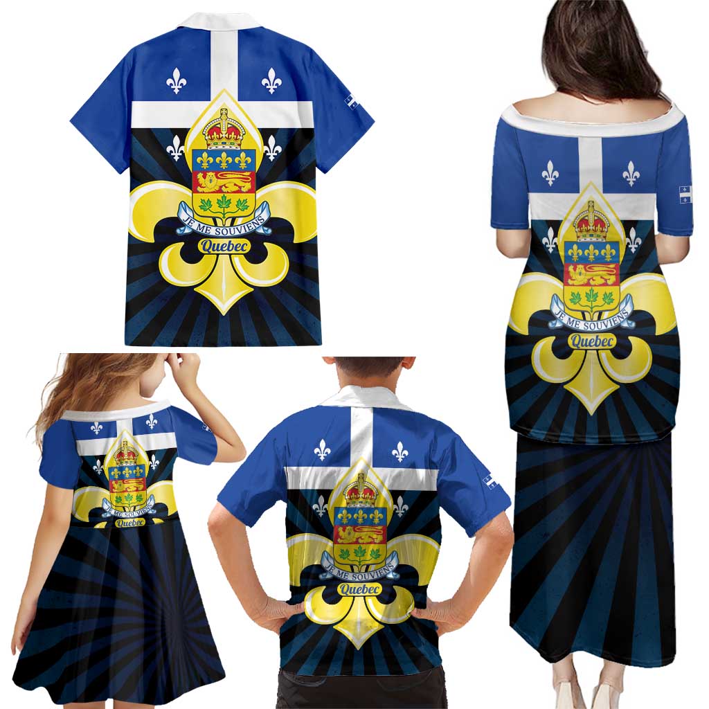 Quebec Canada Province Family Matching Puletasi and Hawaiian Shirt Fleur De Lis Coat Of Arms