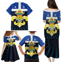 Quebec Canada Province Family Matching Puletasi and Hawaiian Shirt Fleur De Lis Coat Of Arms