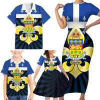 Quebec Canada Province Family Matching Short Sleeve Bodycon Dress and Hawaiian Shirt Fleur De Lis Coat Of Arms
