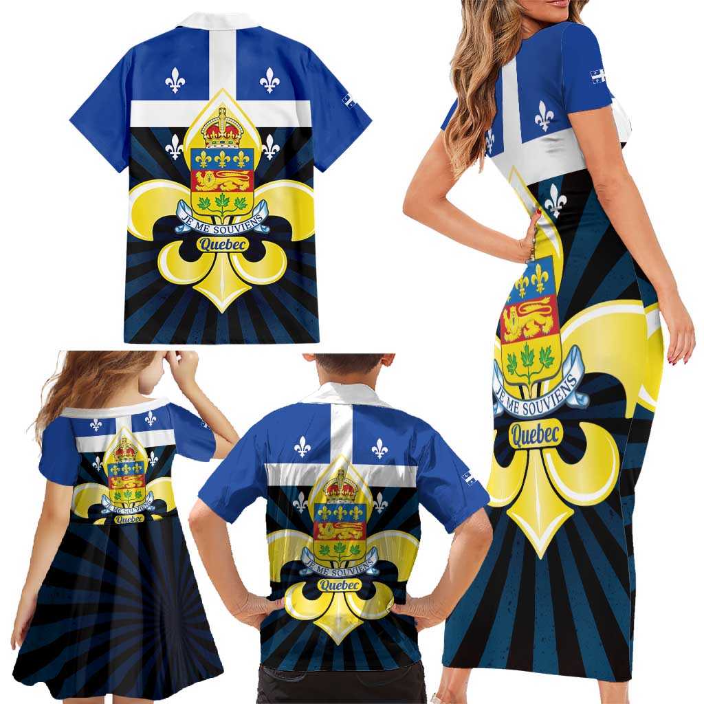 Quebec Canada Province Family Matching Short Sleeve Bodycon Dress and Hawaiian Shirt Fleur De Lis Coat Of Arms