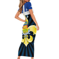 Quebec Canada Province Family Matching Short Sleeve Bodycon Dress and Hawaiian Shirt Fleur De Lis Coat Of Arms