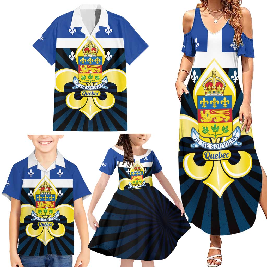 Quebec Canada Province Family Matching Summer Maxi Dress and Hawaiian Shirt Fleur De Lis Coat Of Arms