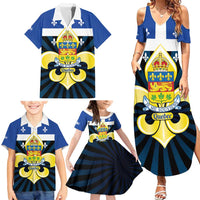 Quebec Canada Province Family Matching Summer Maxi Dress and Hawaiian Shirt Fleur De Lis Coat Of Arms