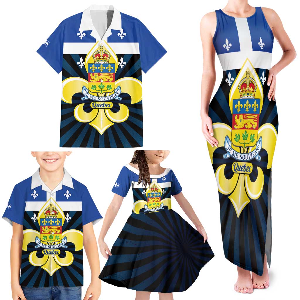 Quebec Canada Province Family Matching Tank Maxi Dress and Hawaiian Shirt Fleur De Lis Coat Of Arms