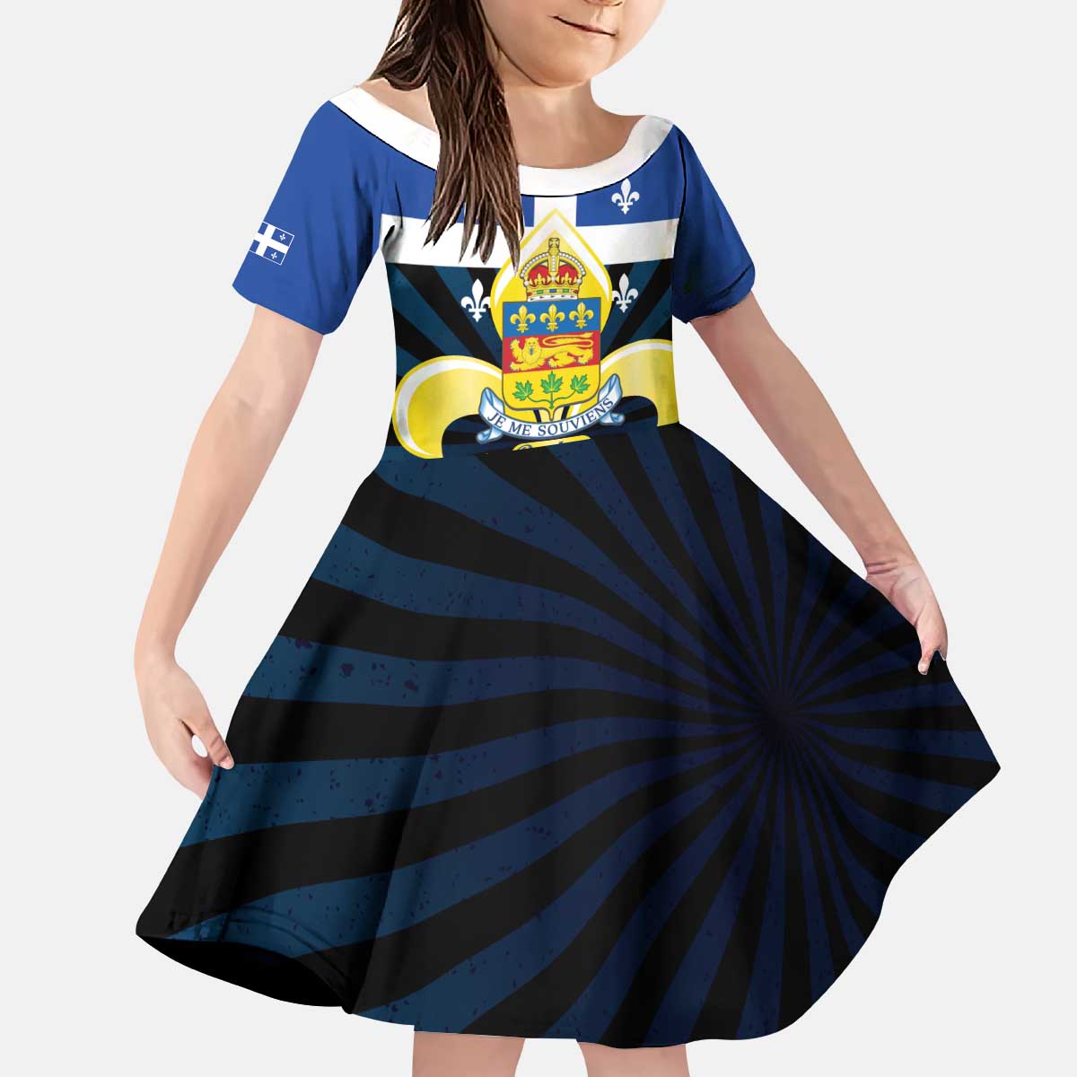 Quebec Canada Province Kid Short Sleeve Dress Fleur De Lis Coat Of Arms