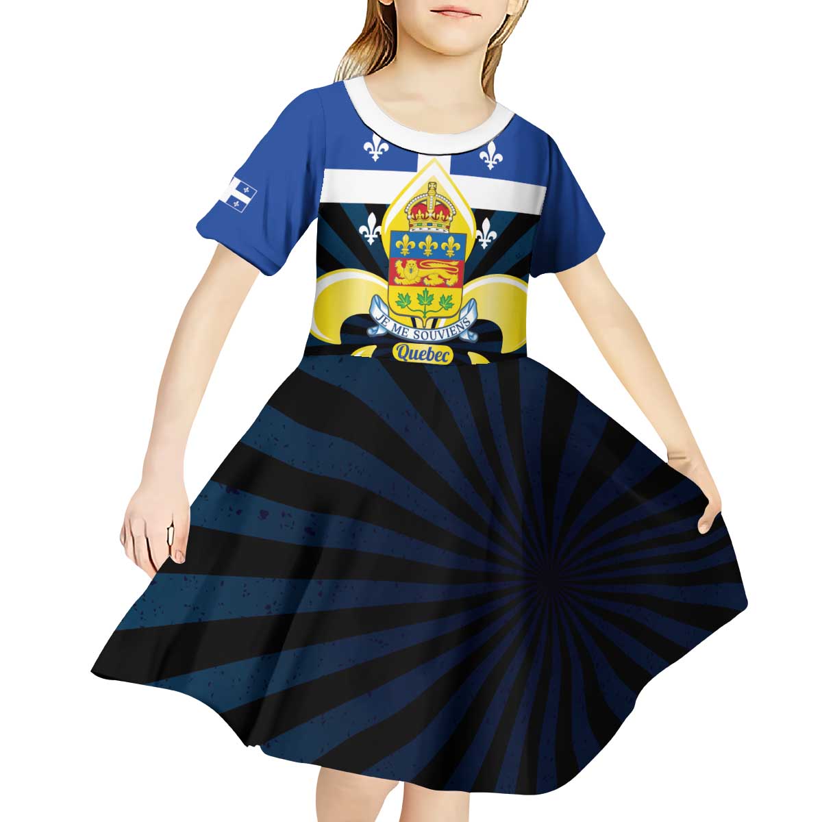 Quebec Canada Province Kid Short Sleeve Dress Fleur De Lis Coat Of Arms