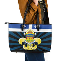 Quebec Canada Province Leather Tote Bag Fleur De Lis Coat Of Arms