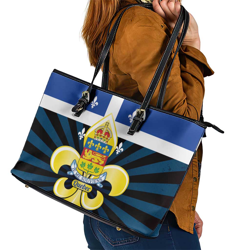 Quebec Canada Province Leather Tote Bag Fleur De Lis Coat Of Arms