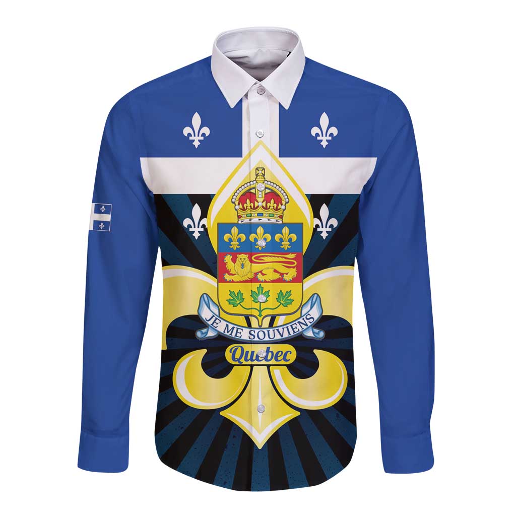 Quebec Canada Province Long Sleeve Button Shirt Fleur De Lis Coat Of Arms