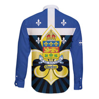 Quebec Canada Province Long Sleeve Button Shirt Fleur De Lis Coat Of Arms