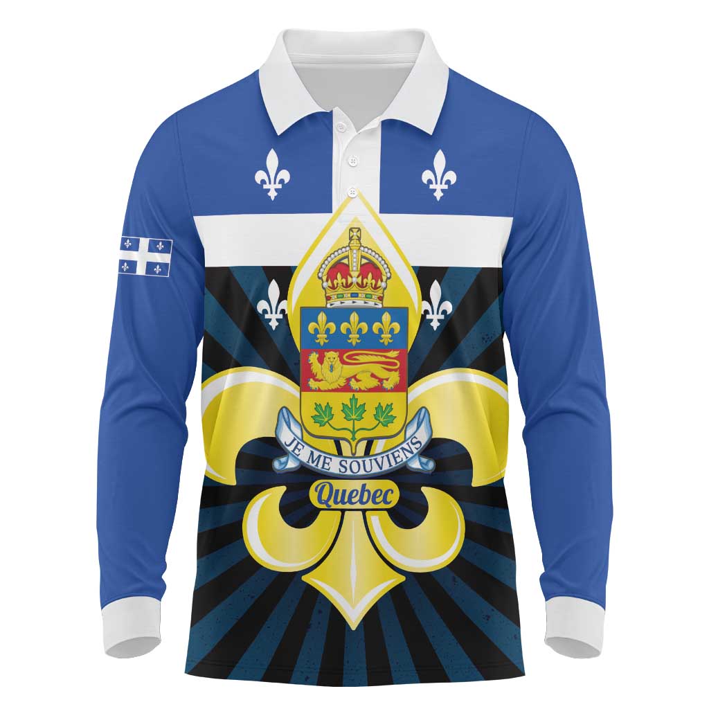 Quebec Canada Province Long Sleeve Polo Shirt Fleur De Lis Coat Of Arms