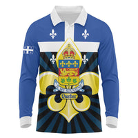 Quebec Canada Province Long Sleeve Polo Shirt Fleur De Lis Coat Of Arms
