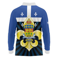 Quebec Canada Province Long Sleeve Polo Shirt Fleur De Lis Coat Of Arms