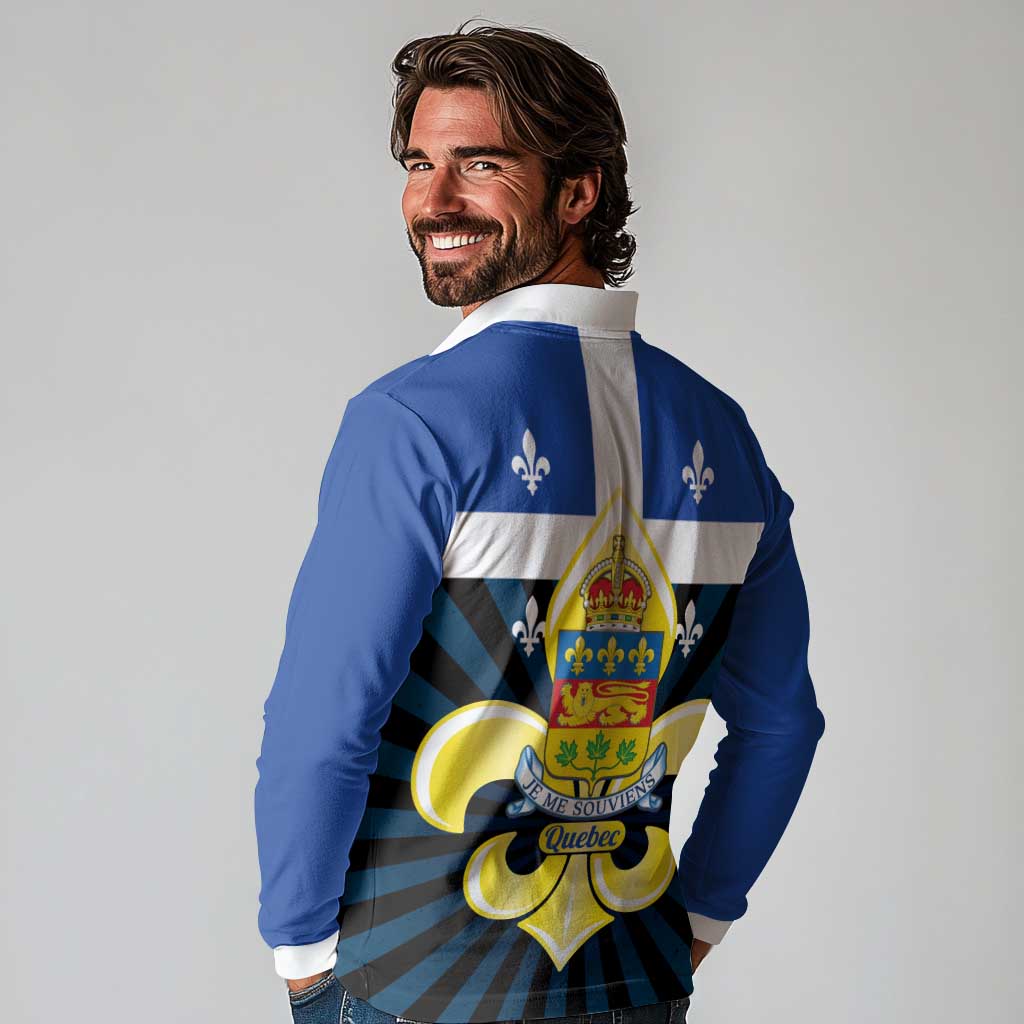 Quebec Canada Province Long Sleeve Polo Shirt Fleur De Lis Coat Of Arms