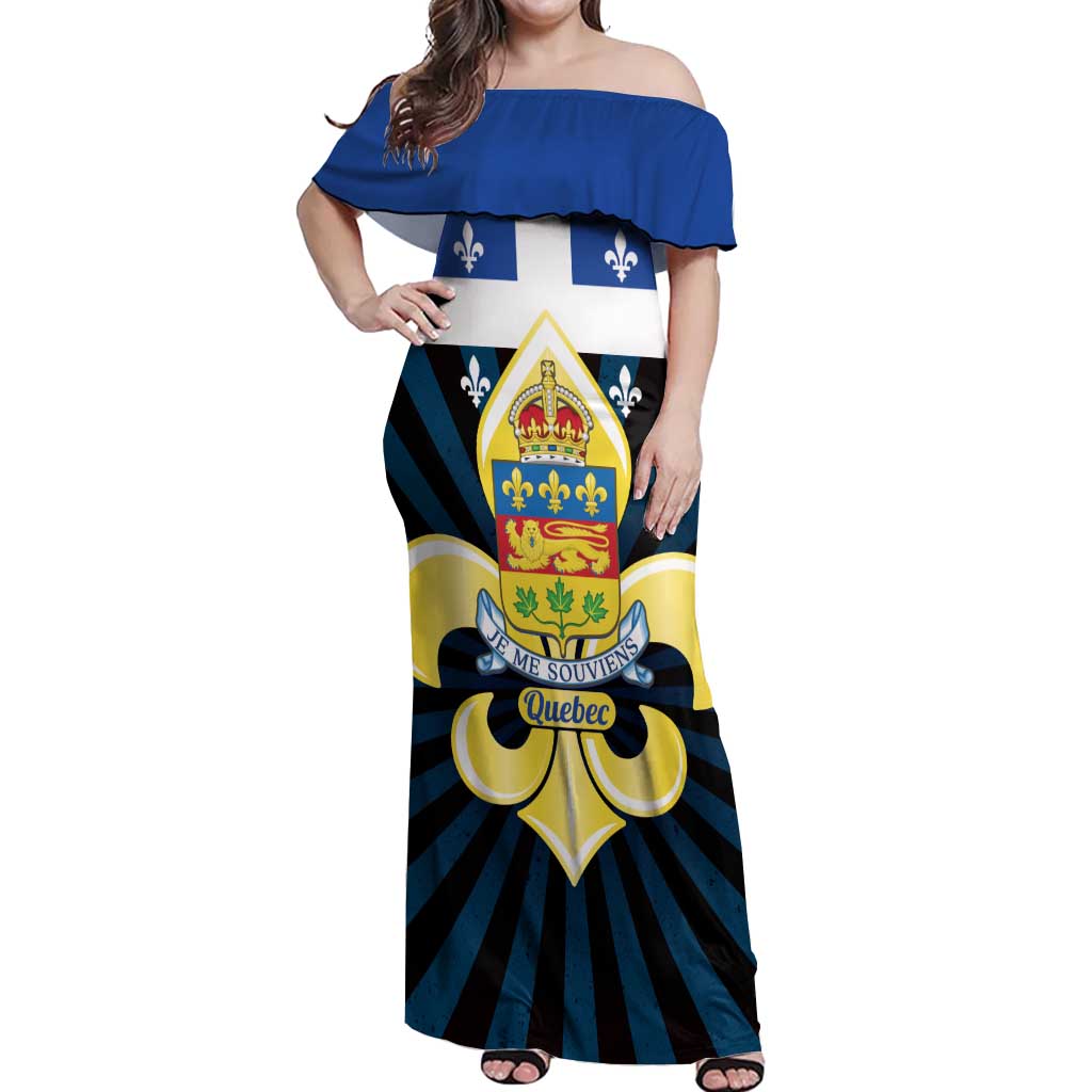 Quebec Canada Province Off Shoulder Maxi Dress Fleur De Lis Coat Of Arms