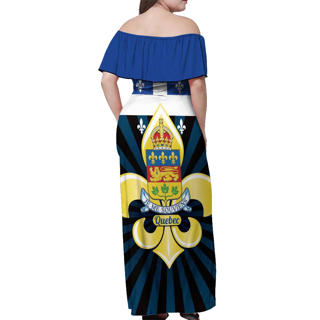 Quebec Canada Province Off Shoulder Maxi Dress Fleur De Lis Coat Of Arms