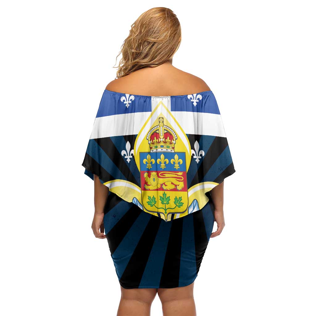 Quebec Canada Province Off Shoulder Short Dress Fleur De Lis Coat Of Arms